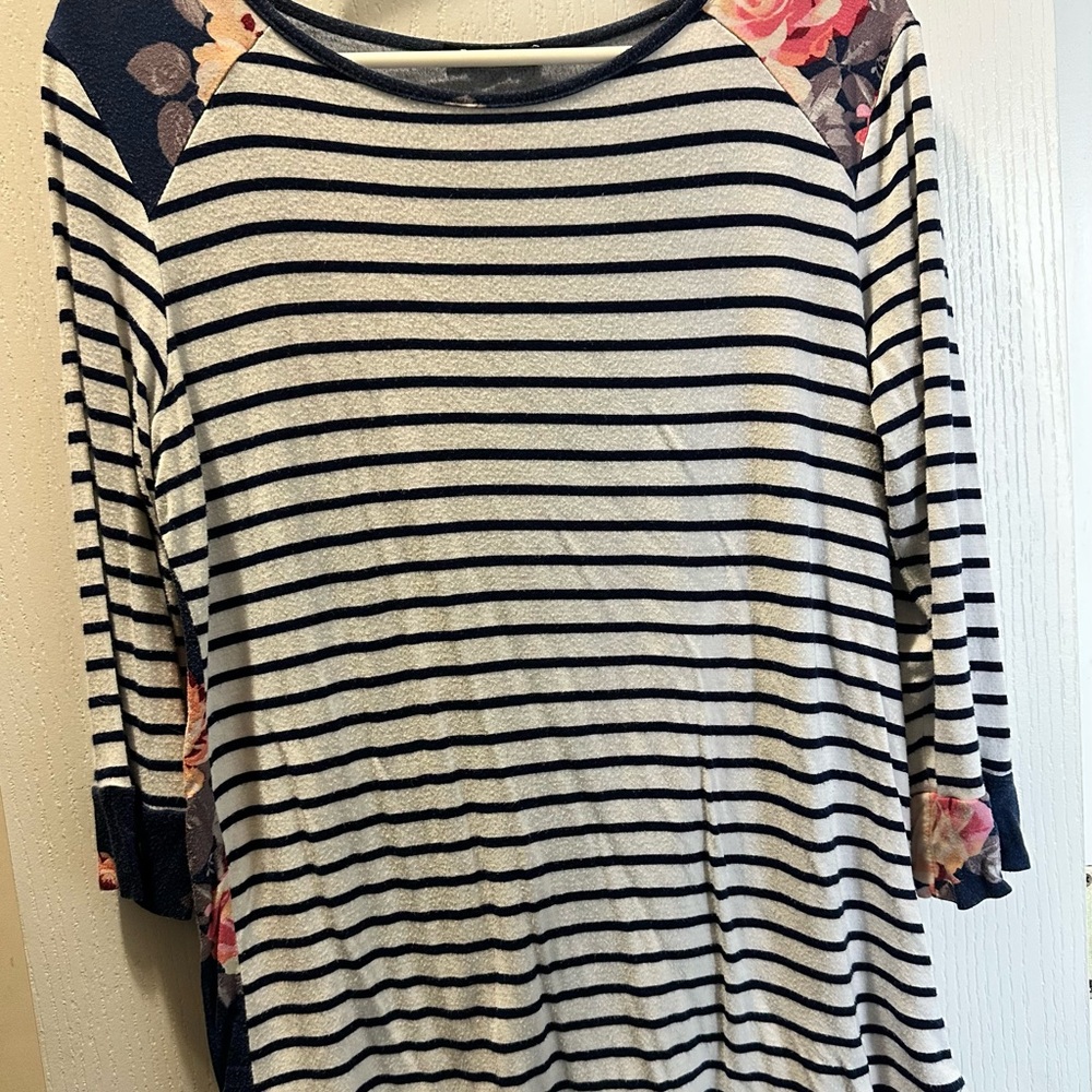Pink Clover Navy and White Striped Long Sleeve Top